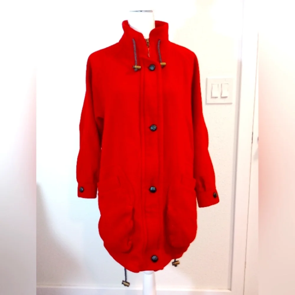 Eddie Bauer Red Wool Coat, Sz L - Picture 1 of 8
